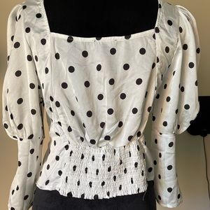 NWT Milk &Honey puff sleeve white black polka dots tops